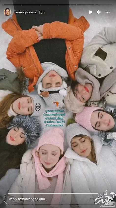 هانیه غلامی خوابیده بر فرش برفی کوهستان